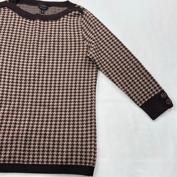 Talbots Houndstooth Brown Merino Wool 3/4 Sleeve Sweater Women's Size Small - Picture 7 of 7